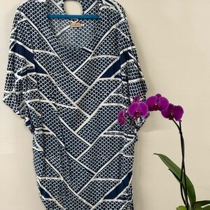 One Shoulder Navy and White Dress